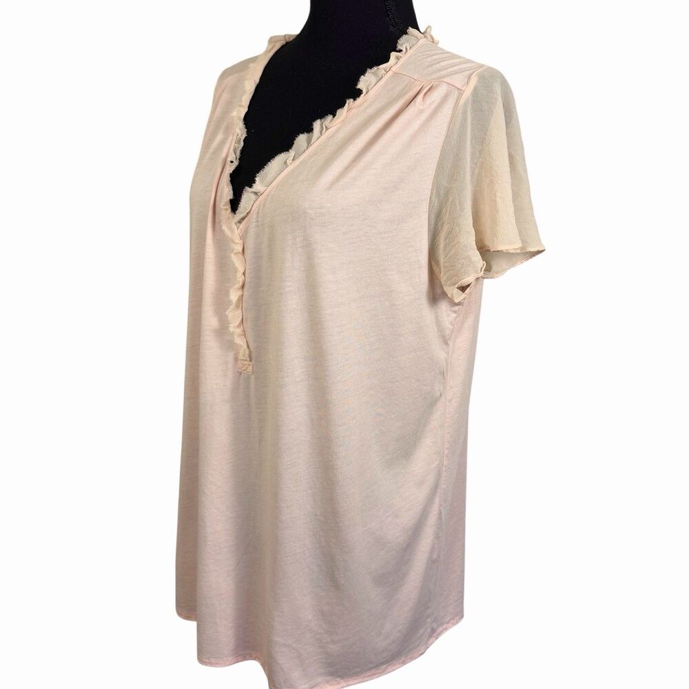 Sundance Blouse Top Womens XL Pink Ruffle Silk Trim Flutter Sleeve Feminine - Picture 4 of 7